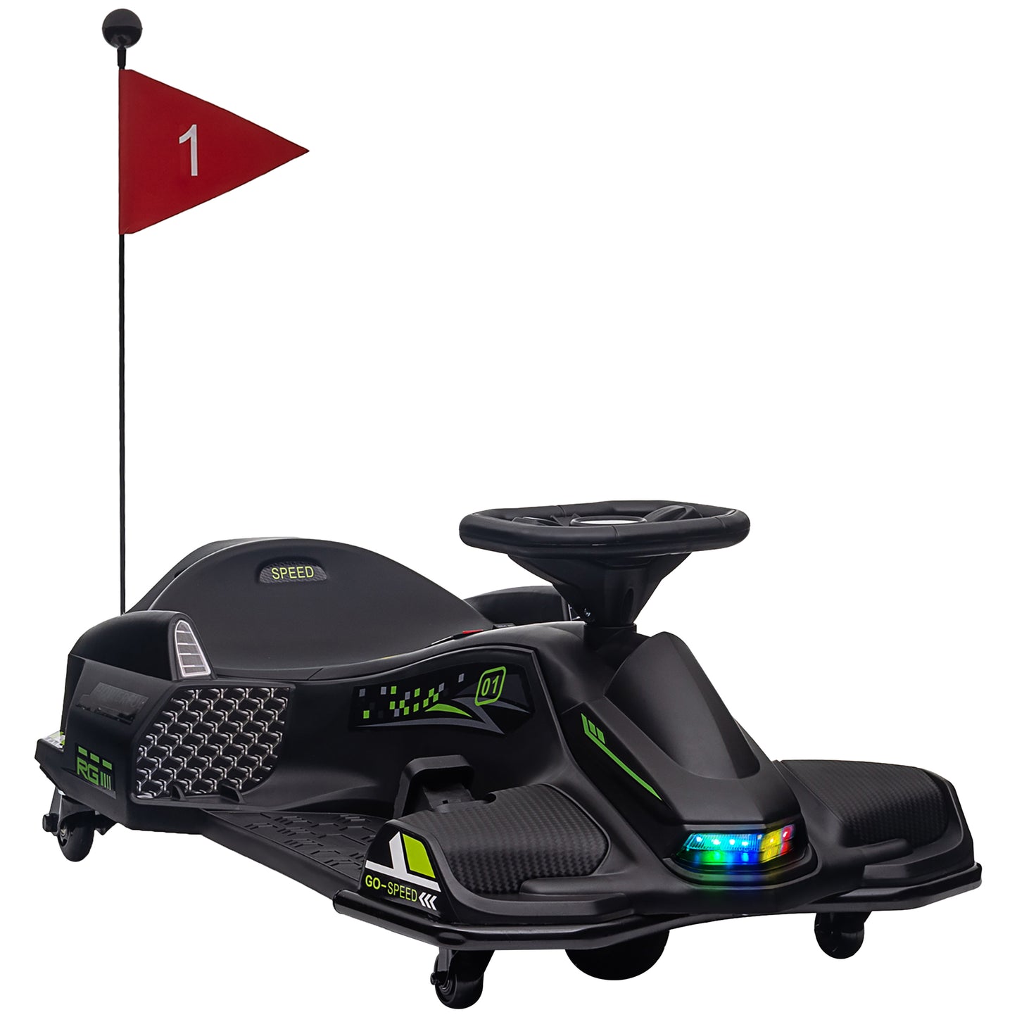 12V Kids Electric Go Kart with Music, LED Lights, Slow Start, Black