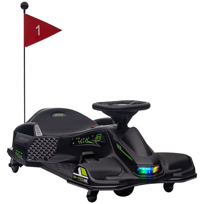 12V Kids Electric Go Kart with Music, LED Lights, Slow Start, Black