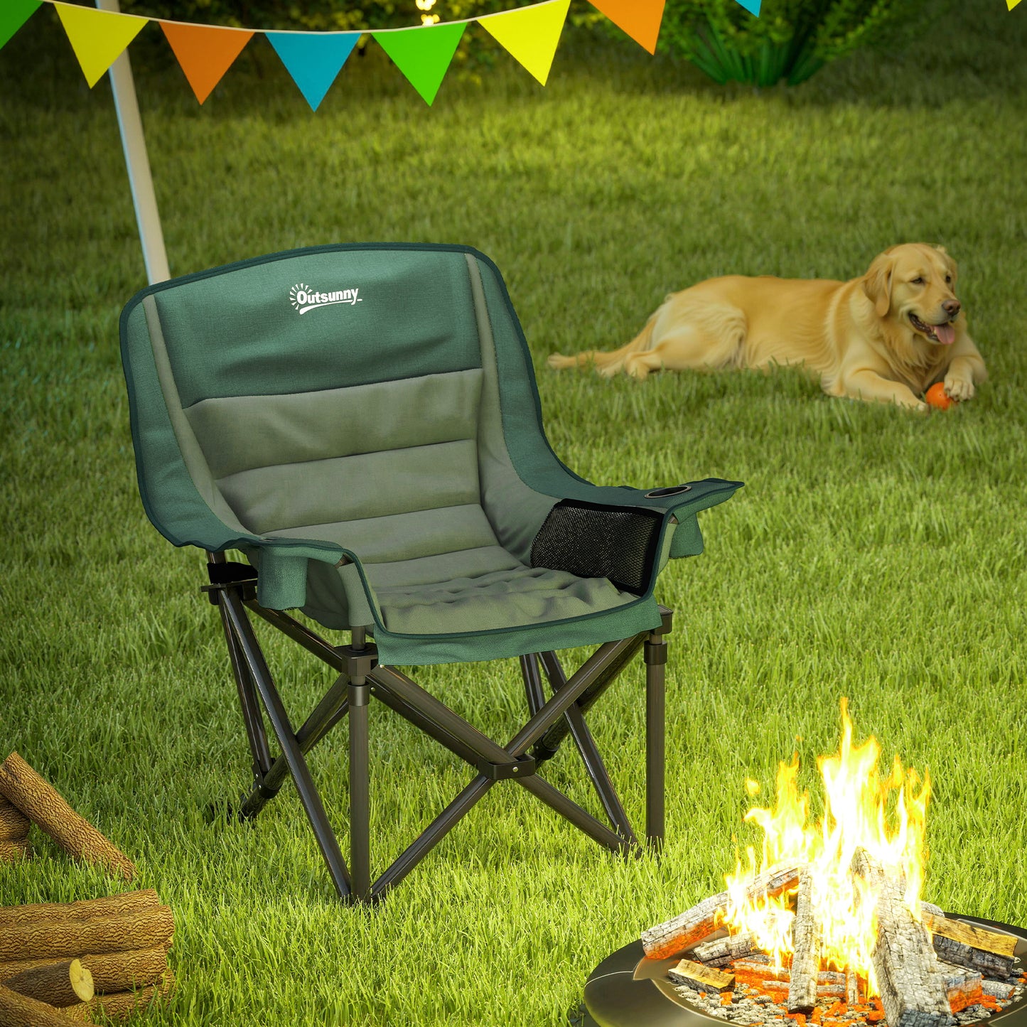 Portable Padded Camping Chair, with Bag - Olive Green