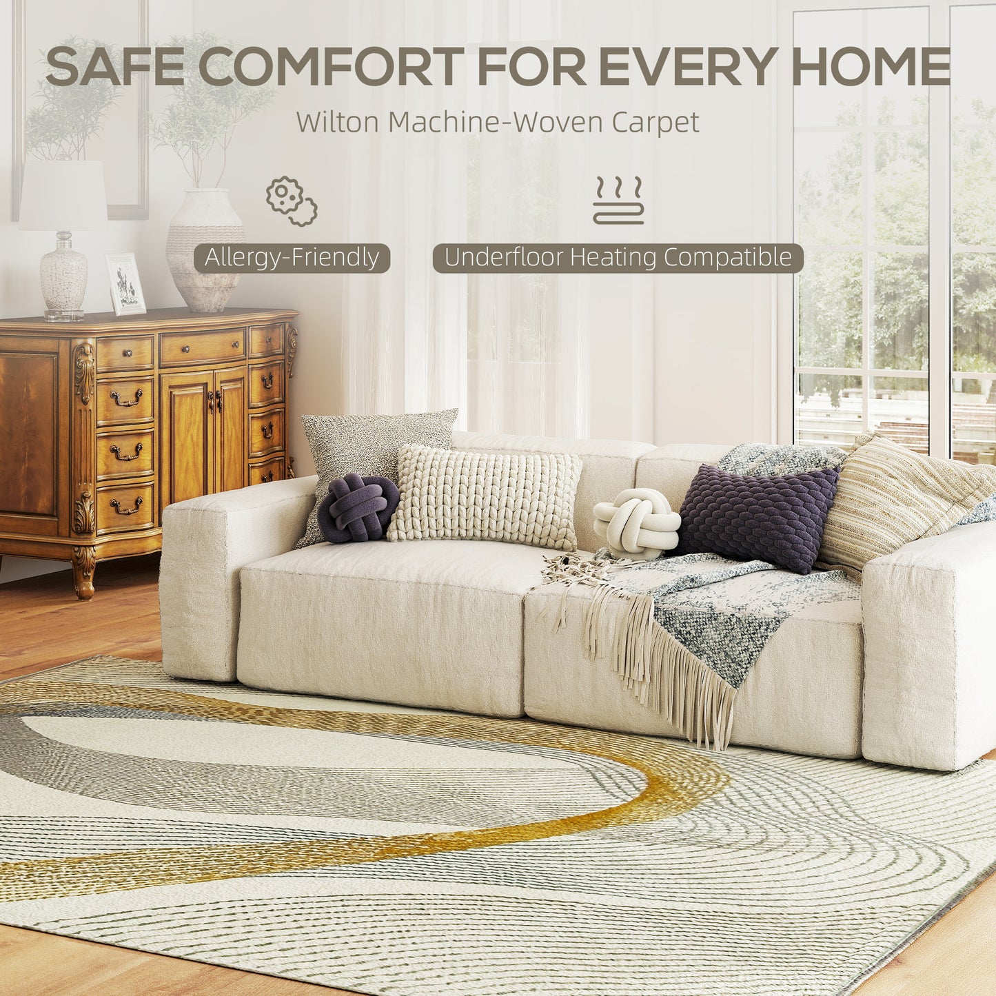 Modern Area Rug, Machine Washable Rug, Allergy-Friendly Floor Carpet for Living Room, Bedroom, Dining Room, Home Office