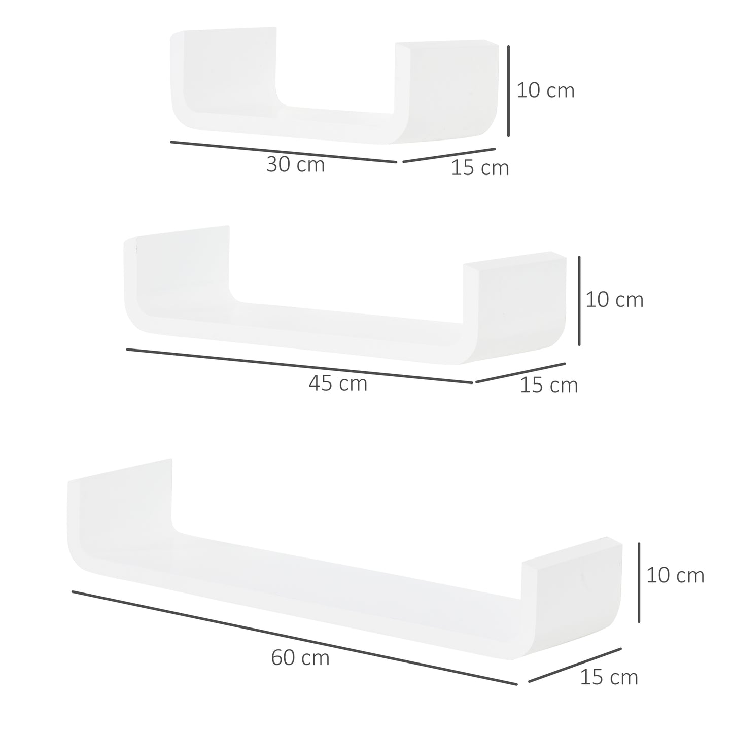 Floating Shelves, Set of 3 Wall Shelf, Shelves for Wall Invisible Mounting, Bedroom Living Room, White