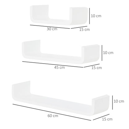 Floating Shelves, Set of 3 Wall Shelf, Shelves for Wall Invisible Mounting, Bedroom Living Room, White