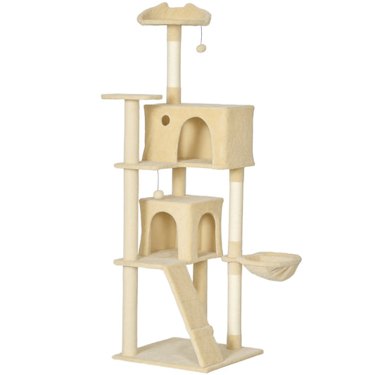 180cm Large Cat Tree Tower with Sisal Scratching Posts, Condos, Plush Perches, Hammock, Ladder, Beige