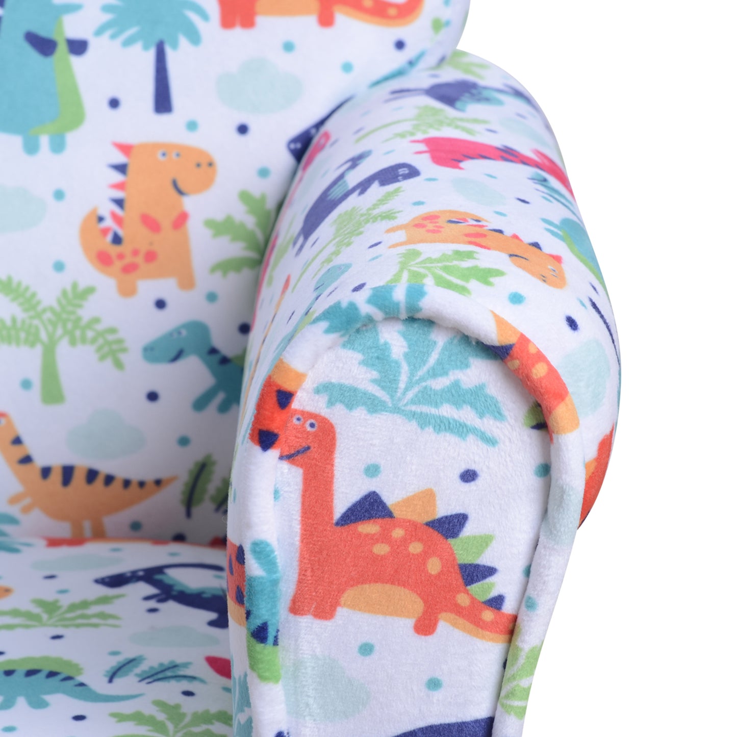 Children's Armchair Flannel Kids Sofa Tub Chair Cartoon Dinosaur Pattern Wooden Frame Bedroom Playroom Seater Multicolour
