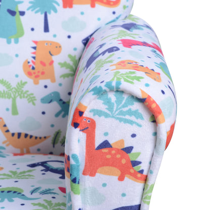 Children's Armchair Flannel Kids Sofa Tub Chair Cartoon Dinosaur Pattern Wooden Frame Bedroom Playroom Seater Multicolour