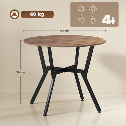 Dining Table, Round Kitchen Table with Black Legs, Anti-slip Foot Pads for Living Room, Dining Room 90 x 76 cm, Brown