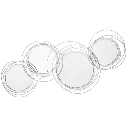 Metal Wall Art 107cm Modern Decorative Mirror Decor for Living Room Bedroom Dining Room, Silver