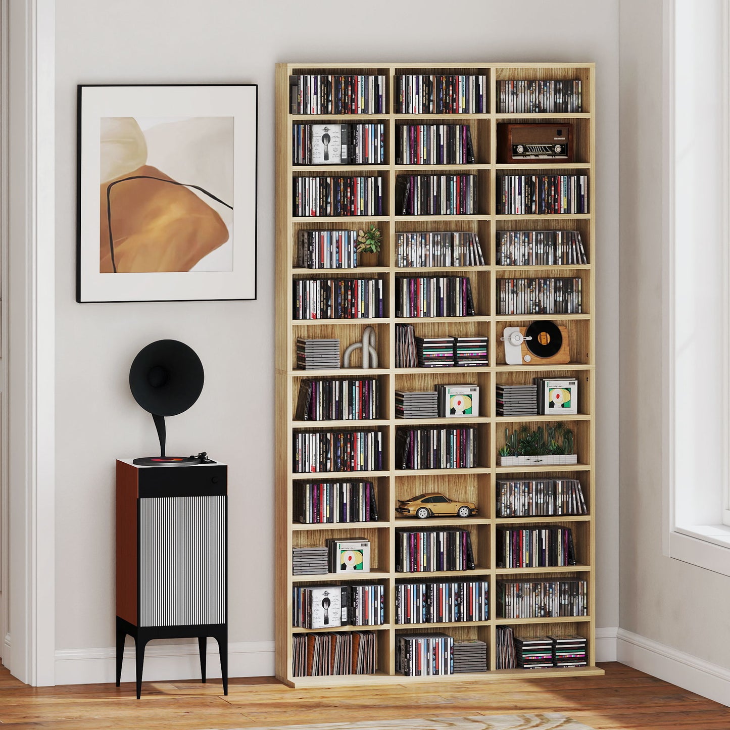 CD Storage Unit with Adjustable Shelves, 102 x 195 cm, Oak Tone