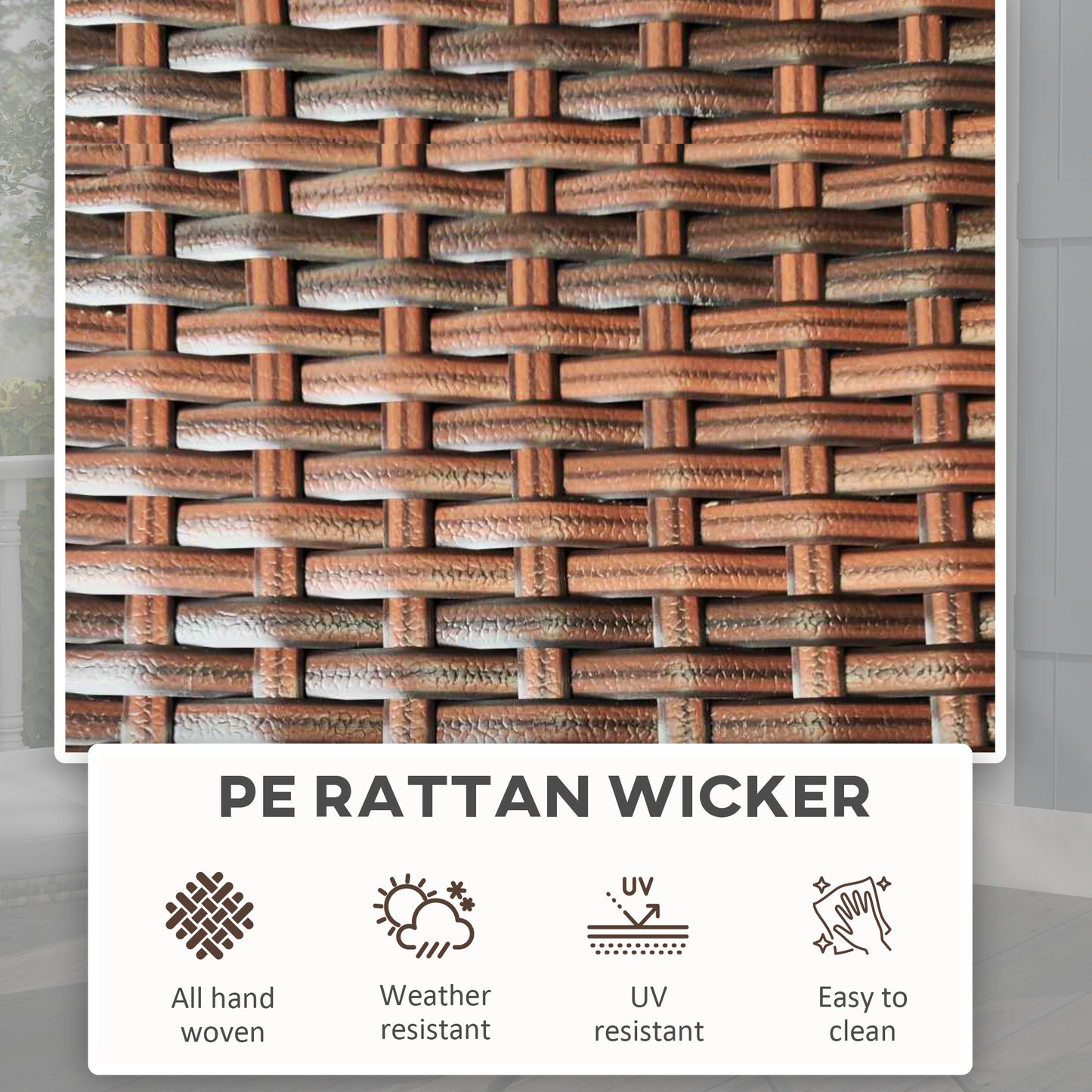 Foldable PE Rattan Outdoor Coffee Table, Metal Frame Wicker Round Side Table, Coffee Table Side Table for Lawn, Garden