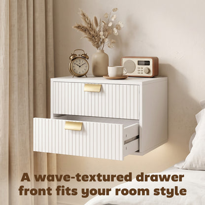 Modern Floating Nightstands Set of 2, Wall Mounted Bedside Tables with 2 Drawers, White