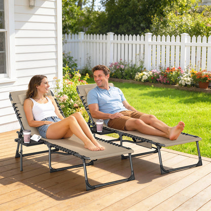 Five-Position Reclining Sun Loungers Set of 2 - Beige
