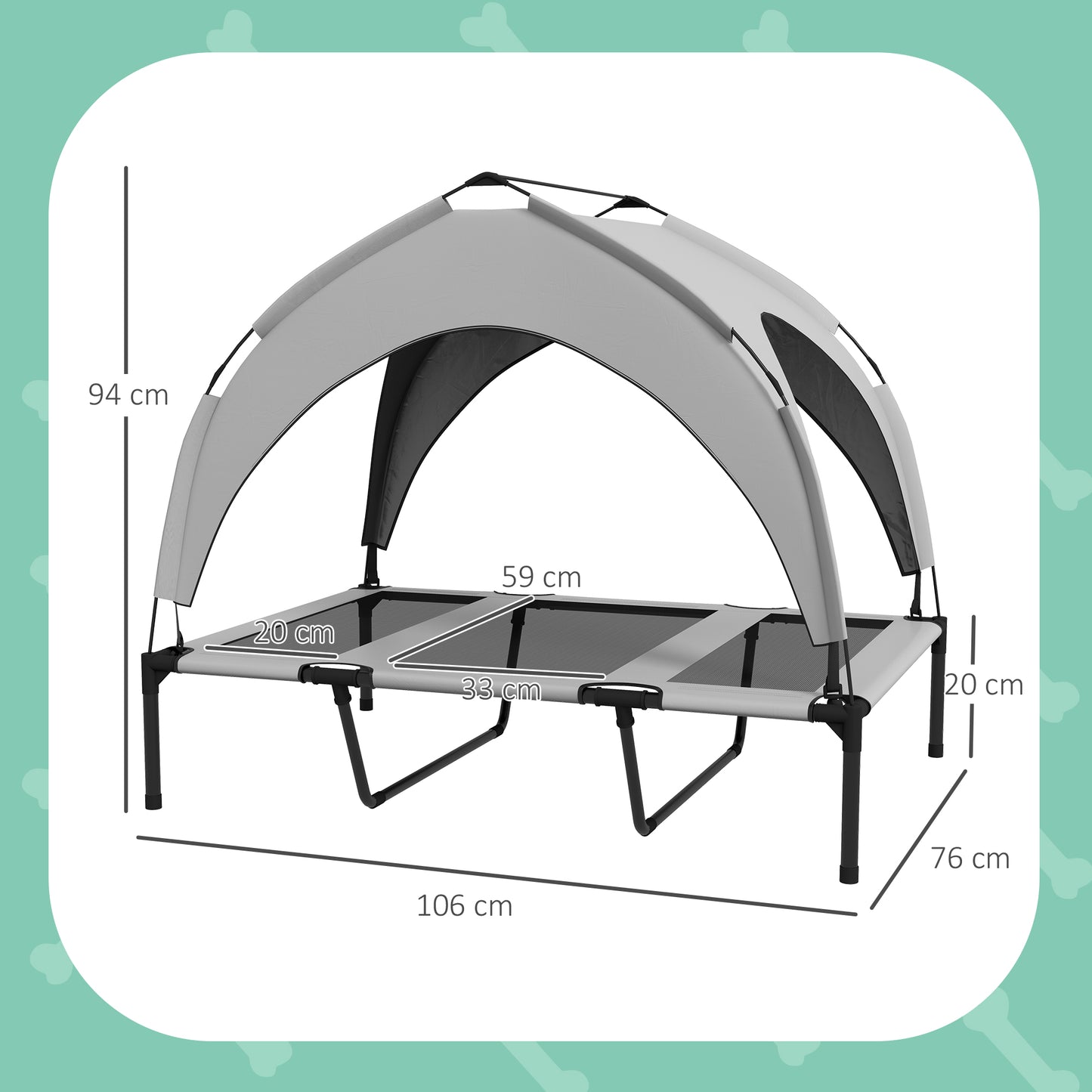 Cooling Raised Pet Bed w/ Washable Breathable Mesh, for Large Dogs, 106 x 76 x 94cm - Light Grey