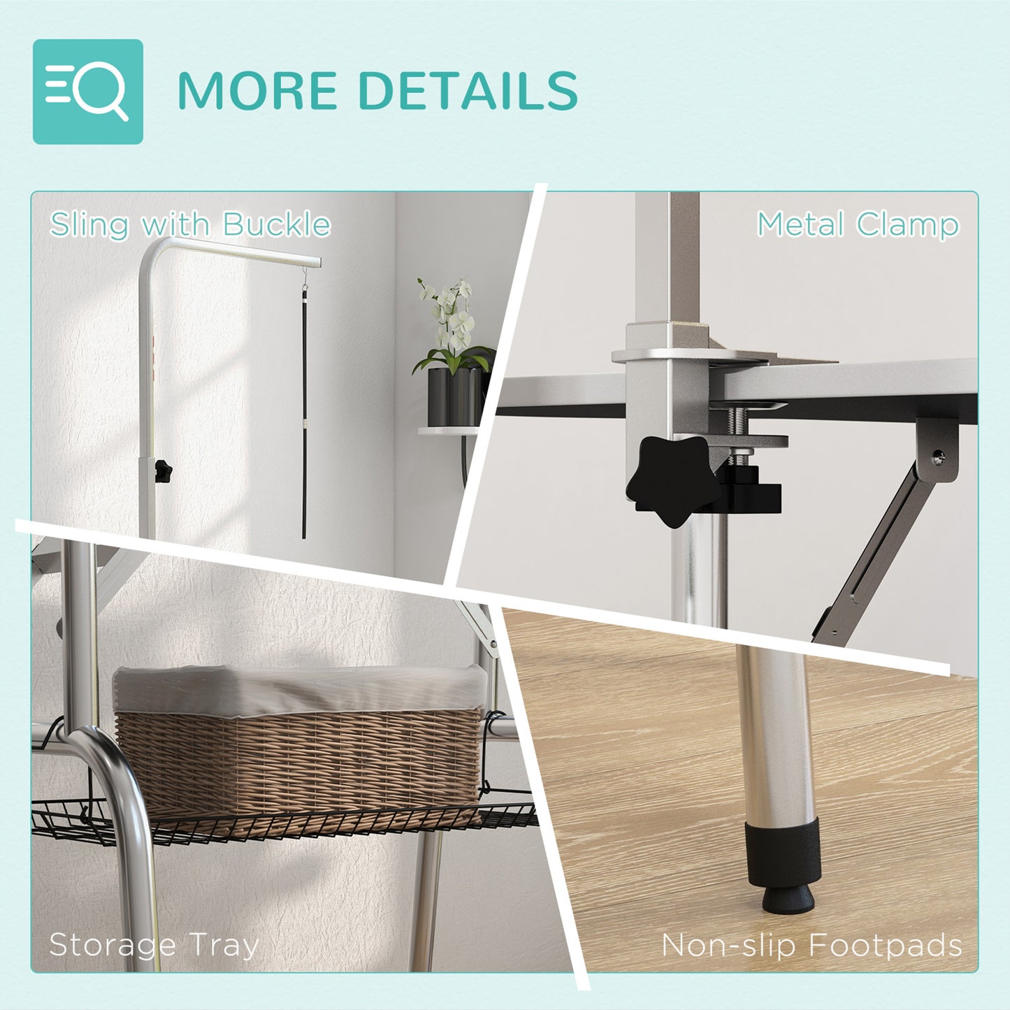 Foldable Dog Grooming Table Pet Drying Table with Adjustable Arm Non-Slip Rubber Tabletop Aluminium Alloy Edge Stainless Stee