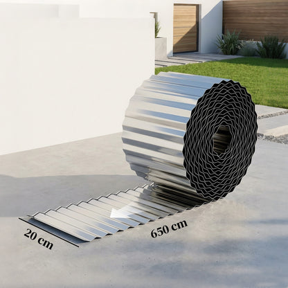 Metal Garden Edging Border, 8 in x 21.3 ft Corrugated Heavy Duty Galvanised Steel Lawn Edging, Silver Tone