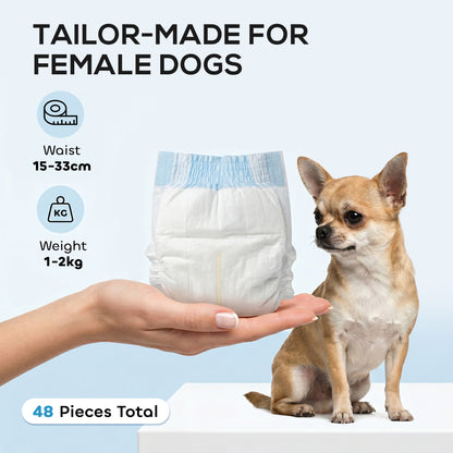 Disposable Dog Diapers Female Incontinence or Excitable Urination and Training 48 Count, XS, 15-33 cm