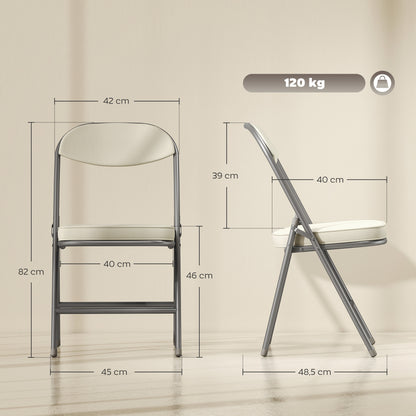 Set of Four Folding Corduroy Seat Chairs, Cream
