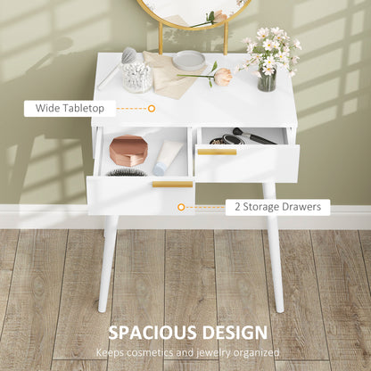 Elegant Dressing Table, with Round Mirror, 60 x 40 x 123 cm - White