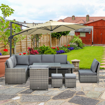 Seven-Piece Rattan Garden Sofa Set, with Expanding Table - Grey