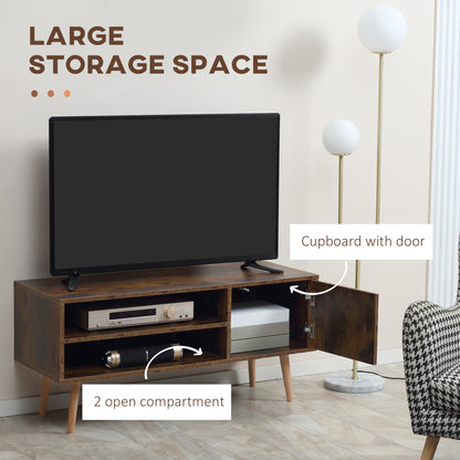 TV Stand Cabinet up to 55 Inches, TV Unit with Single Door and Open Shelves, Cable Holes for Living Room, Bedroom, Brown