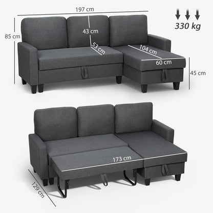Three-Seater Storage Sofa Bed - Charcoal Grey