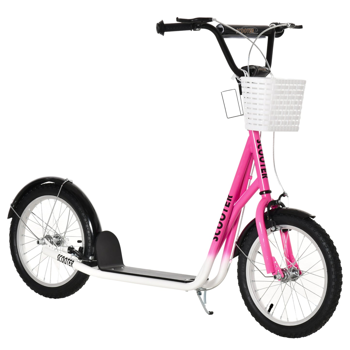 Kids Scooter, Kick Stunt Scooter with Adjustable Handlebar, Dual Brakes, Basket, Cupholder, Mudguard