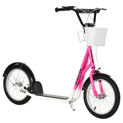 Kids Scooter, Kick Stunt Scooter with Adjustable Handlebar, Dual Brakes, Basket, Cupholder, Mudguard