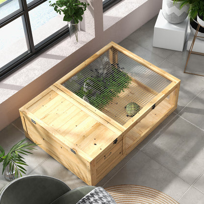 Tortoise House, Small Reptile Wooden House, with Mesh Roofs, Side Panels, for Turtles, Lizards, Geckos and Snakes