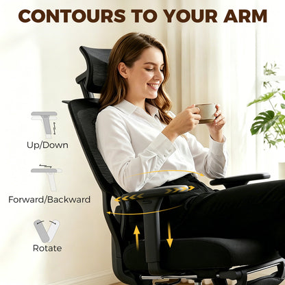 Mesh Desk Chair with 3D Armrests, Ergonomic Office Chair with Rotatable Headrest, Black