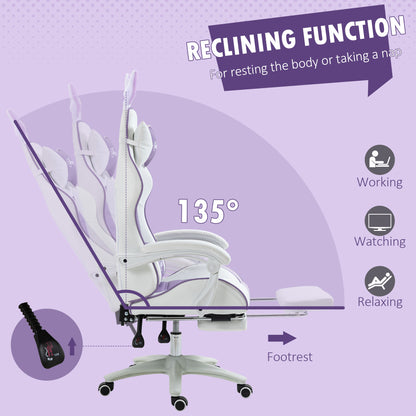 Racing Gaming Chair, Reclining PU Leather Computer Chair with Removable Rabbit Ears, Footrest, Headrest and Lumber Support