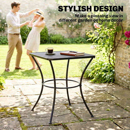 60cm Square Garden Table, Outdoor Metal Bistro Side Desk with Mesh Top, Black
