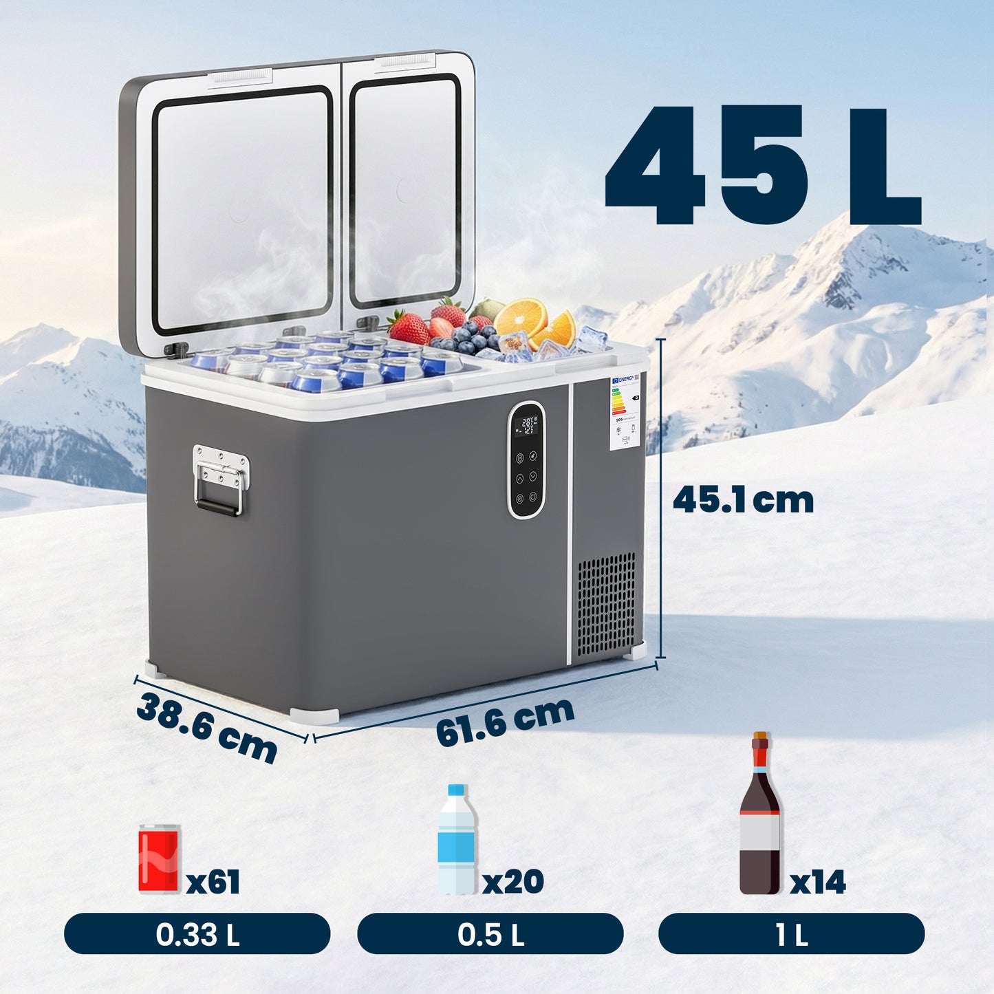 45L Compressor Car Fridge Freezer, Dual Zone Camping Refrigerator with App Control, Grey