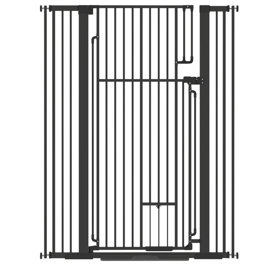 135cm Extra Tall Dog Gate with Cat Door, Fits Openings 81-108 cm Pressure Mounted for Doorways, Hallways, No Drilling