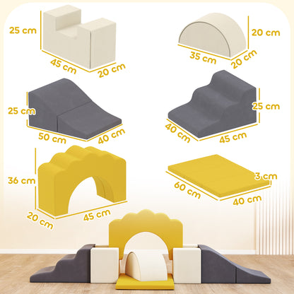 7 Piece Kids Soft Play Set with Detachable Cover, Baby Indoor Climb and Crawl Foam Toy for Toddlers, Yellow