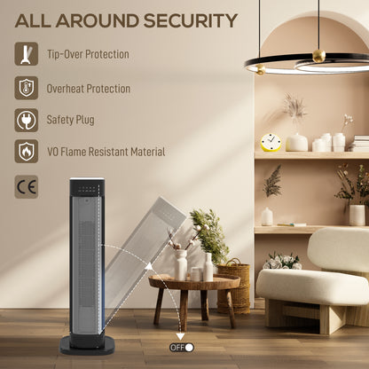 2000W Ceramic Electric Heater with 3 Heat Settings, Timer - Black