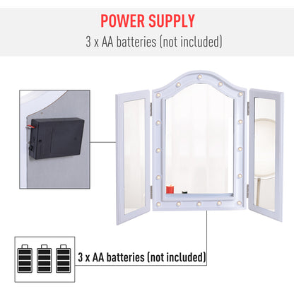 Trifold Tabletop Mirror, 73x53.5cm Makeup Mirror Large Cosmetic w/16 LED Lights Powered by Batteries, Foldable For Bedroom