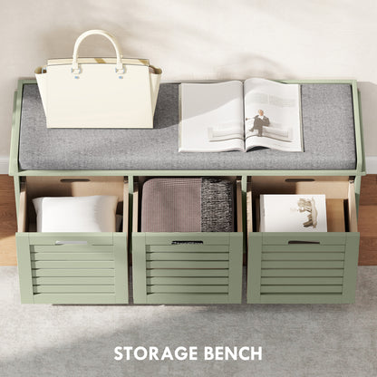 3-Drawer Shoe Storage Bench with 160kg Capacity & 3 fully pull-out drawers - Green