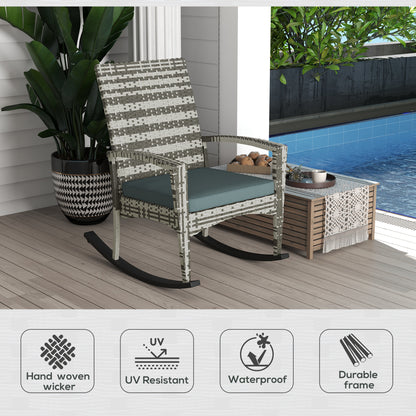 PE Rattan Garden Rocking Chair, Outdoor Rocking with Cushion, 160 KG Capacity Wicker Garden Armchair Rocker