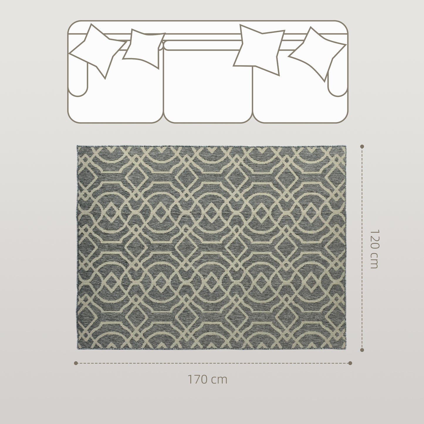 UV Resistant Indoor & Outdoor Area Rug, Easy-Cleaning Machine Washable Rug with Geometric Pattern for Patio, Garden, Kitchen
