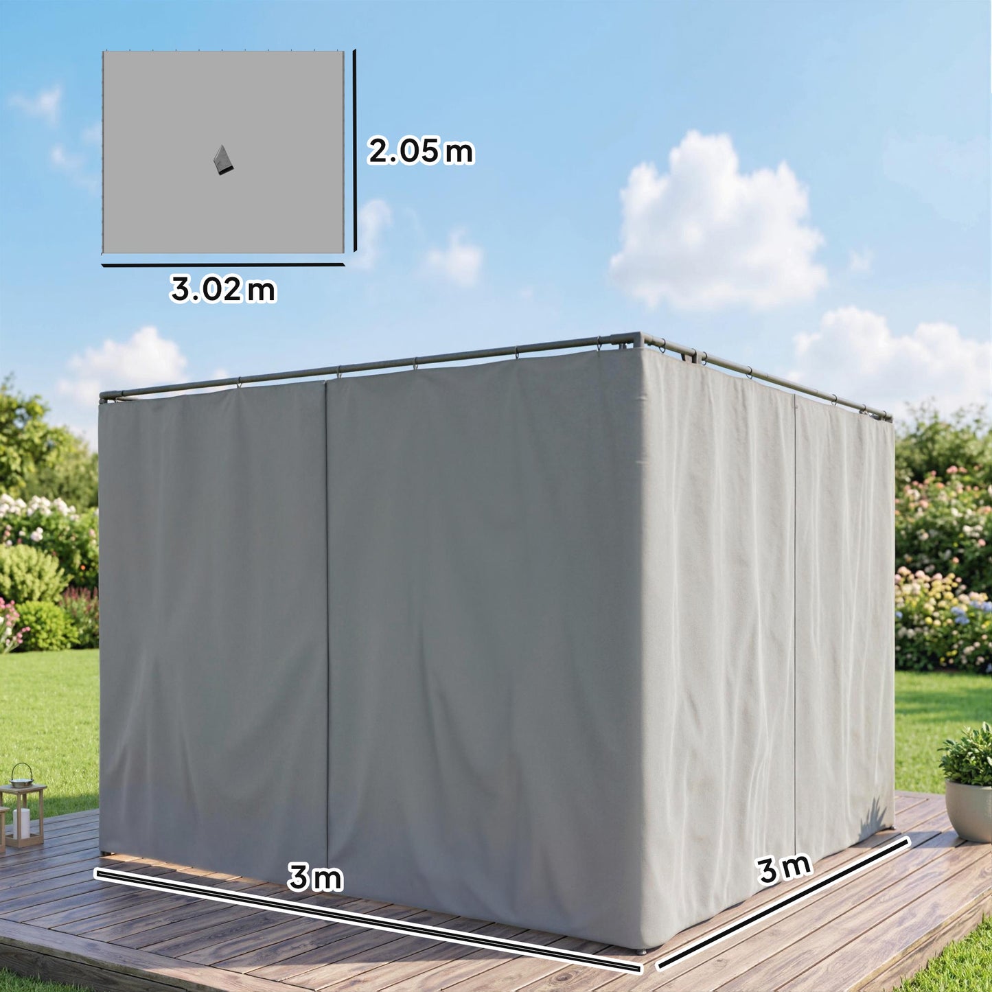 Set of Four 3 x 3m Gazebo Replacement Walls - Light Grey