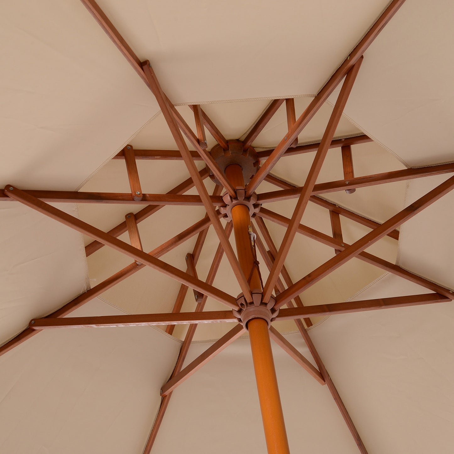 2.7m Wooden Parasol Elegant Two-Tier Design Garden Parasol Umbralle for Outdoor Shade, Beige
