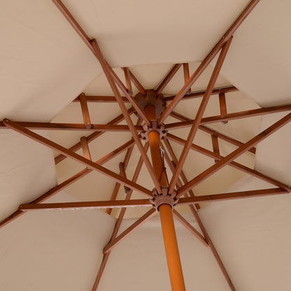2.7m Wooden Parasol Elegant Two-Tier Design Garden Parasol Umbralle for Outdoor Shade, Beige