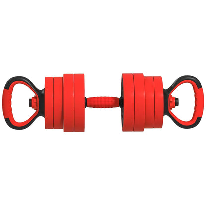 20kg 6-In-One Adjustable Weight Dumbbells Set, Barbell, Kettlebell, Push Up Stand - Red
