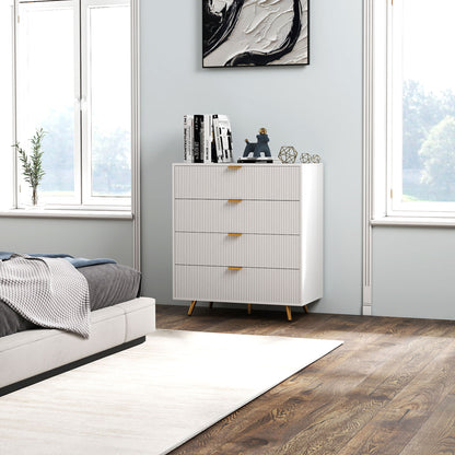 Elegant Four-Drawer Bedside Table - White