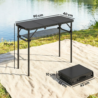 3ft Folding Camping Table, Picnic Table with Mesh Storage Layer, Carrying Bag and Metal Frame, Black