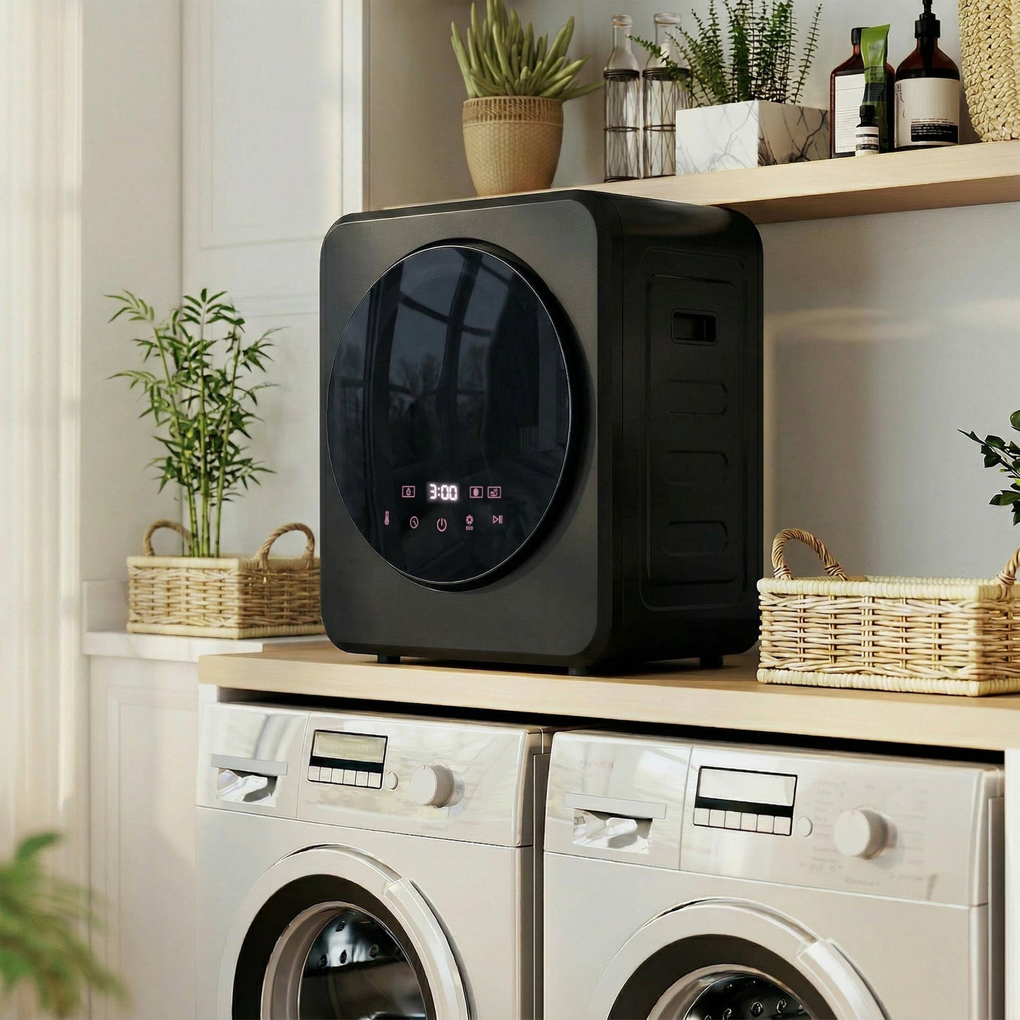 Vented Tumble Dryer, 4 kg Front Tumble Dryer with Stainless Steel Tub, 800W Compact Freestanding Black