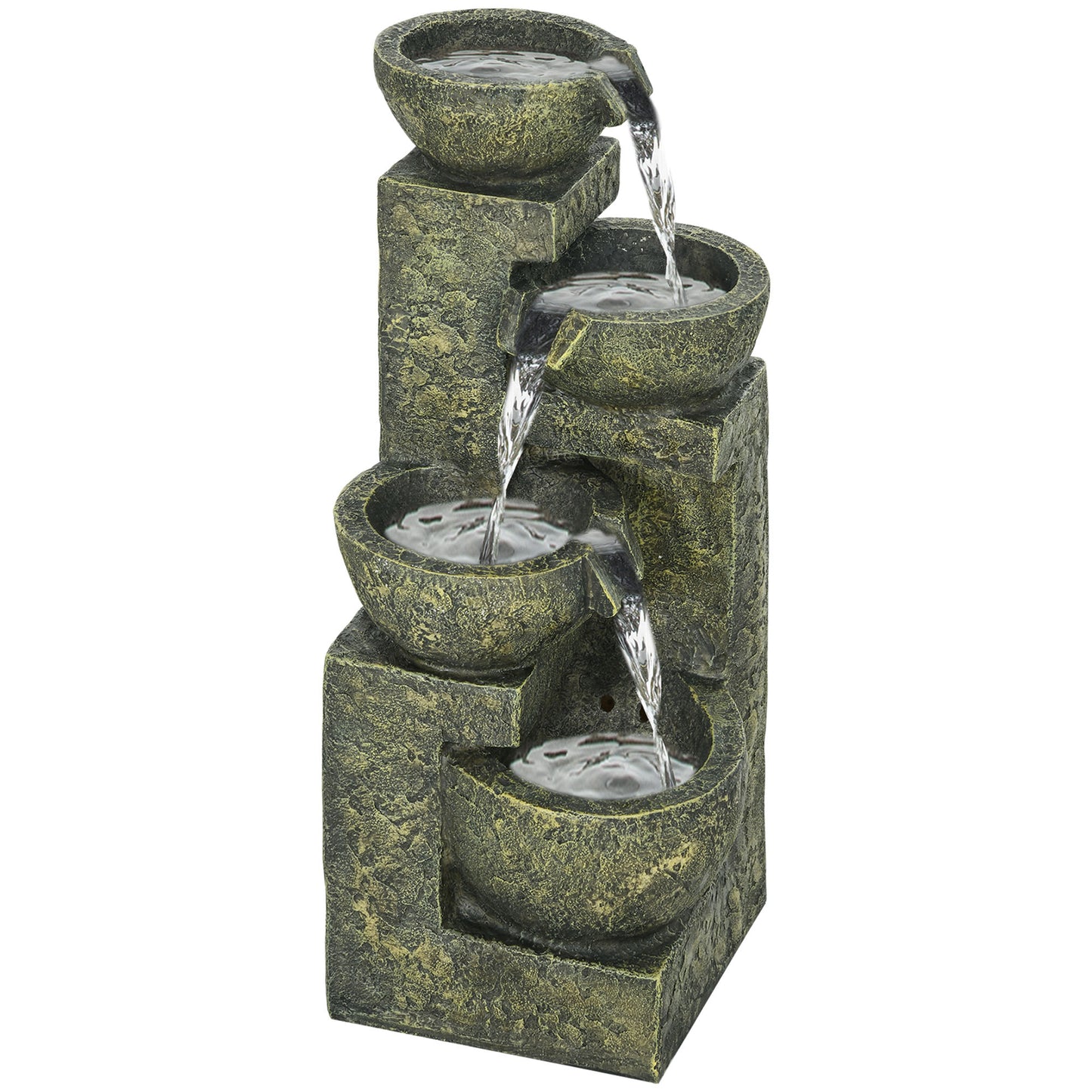 Garden Water Feature Waterfall Fountain with 4-Tier Stone Look Bowls, Adjustable Flow