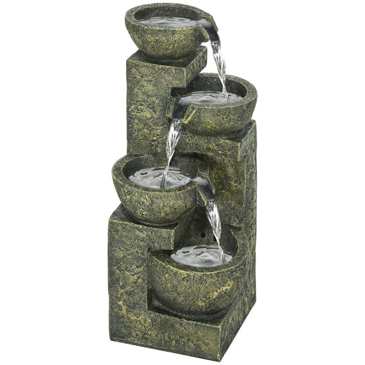 Garden Water Feature Waterfall Fountain with 4-Tier Stone Look Bowls, Adjustable Flow