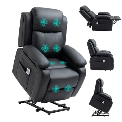 Riser and Recliner Chair with Vibration Massage, PU Leather Power Lift Chair for Elderly, Black