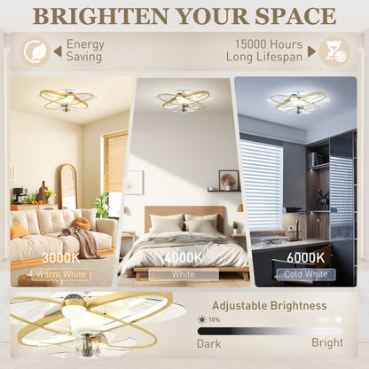 Ceiling Fan with Light and Remote, 3 Colour Temperatures, LED Mount Ceiling Fan Light for Bedroom, Gold Tone