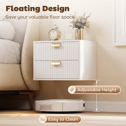 Modern Floating Nightstands Set of 2, Wall Mounted Bedside Tables with 2 Drawers, White